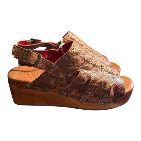 Bed Stu Fontella Distressed Almond Lux Leather Wooden Open Toe Strap Clog 10 - Picture 7 of 15